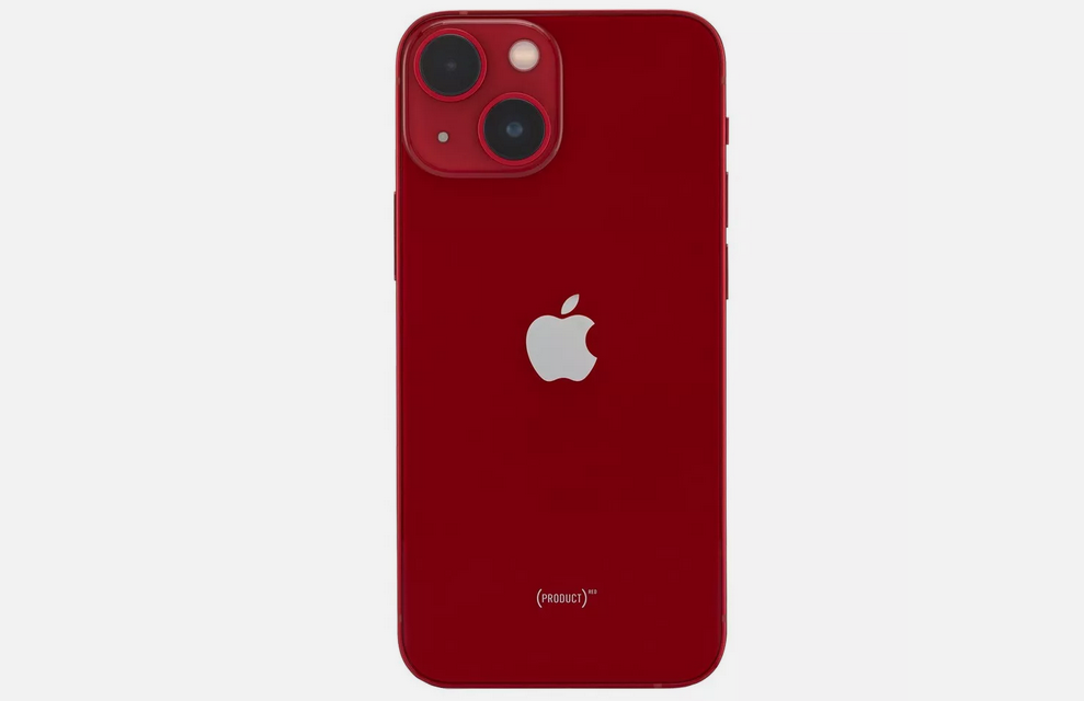 The back of of a Product Red iPhone 13 mini