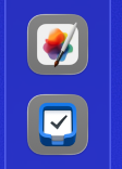 Two app icons on a blue background. The top icon features a paintbrush and colorful paint palette, indicating an art or drawing application. The bottom icon shows a checkmark within a box, suggesting a tasks or productivity app.